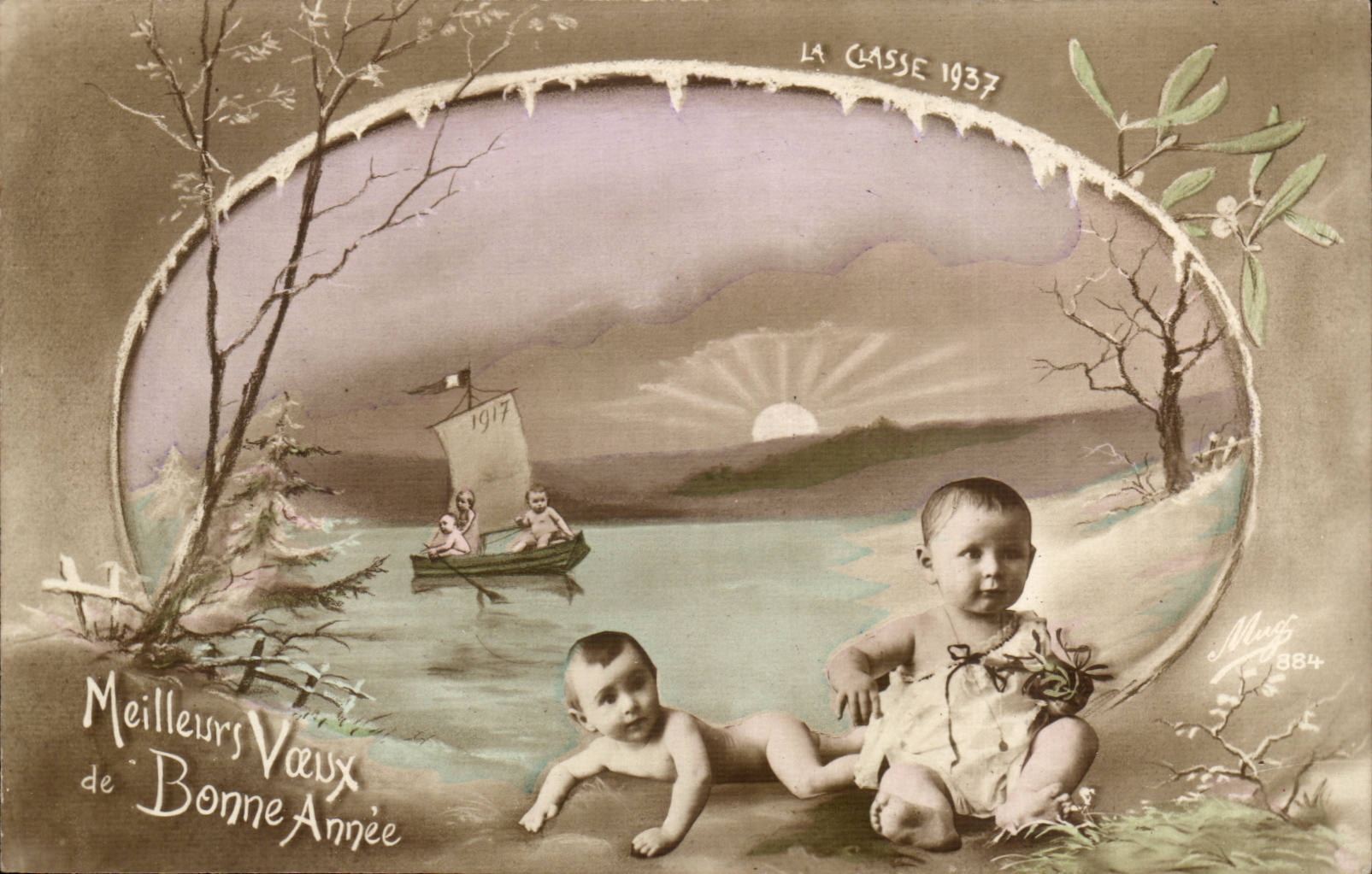 CPA Fantaisie Enfants Bebe Meilleurs voeux de bonne annee Classe 1937