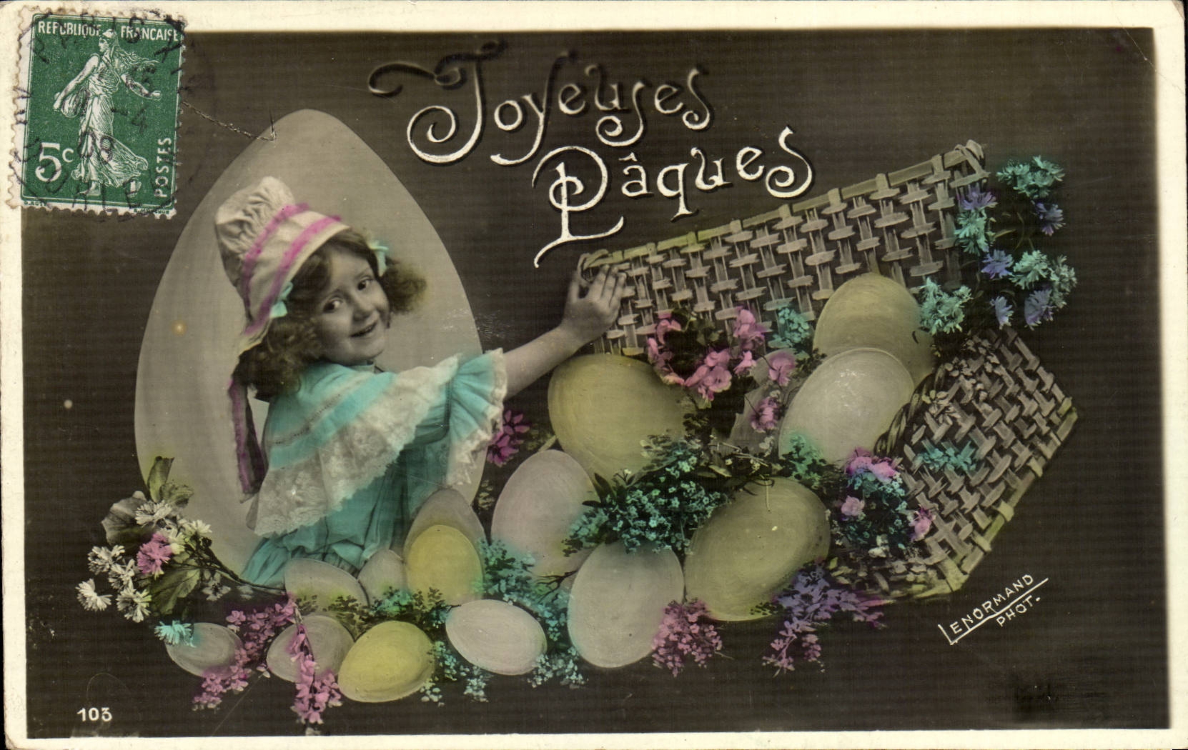 Fille dans un panier d'œufs de Pâques — Lenormand Phot. — n°105