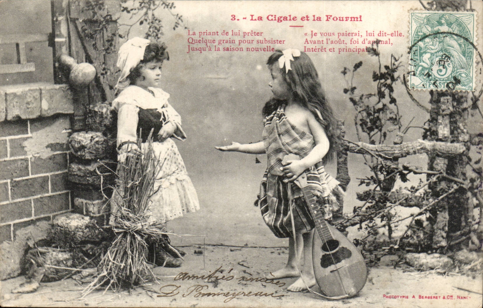 Die Heuschrecke und die Ameise — Fabel von La Fontaine — Phototypie A. Bergeret & Cie, Nancy