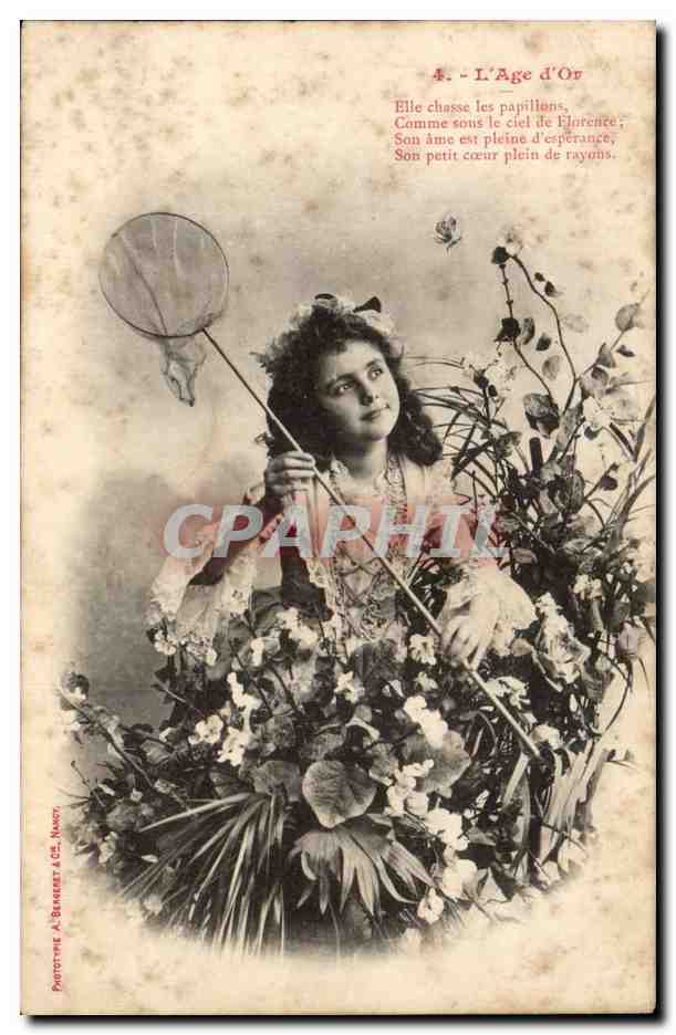 CPA Fantaisie Enfant L'age d'or (chazsse aux papillons butterfly)