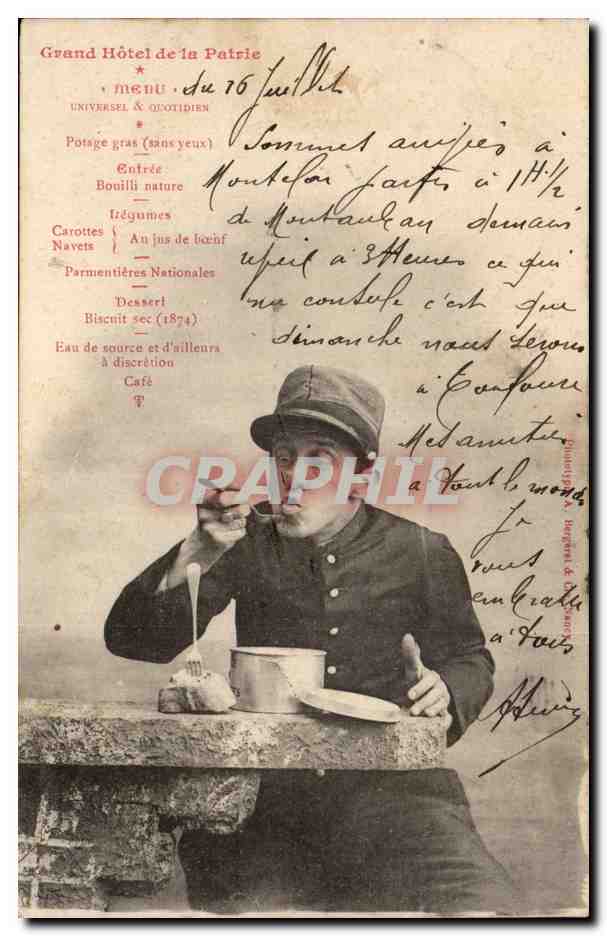 CPA Fantaisie Militaria Grand hotel de la patrie