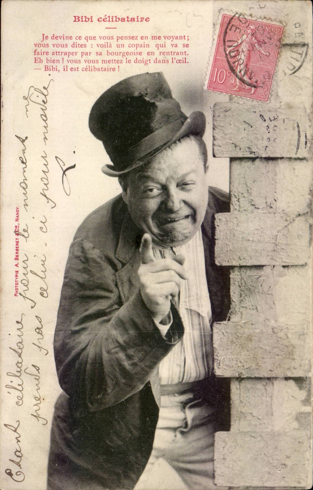 Bibi célibataire — caricature humoristique — Prototype A. Berberet, Nancy, n° 125