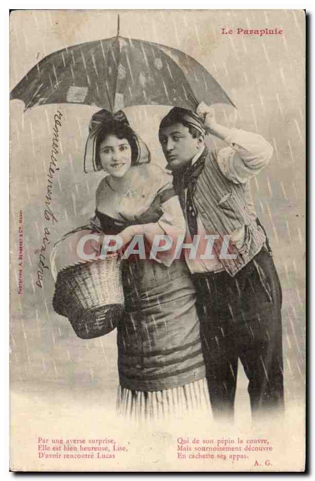 A couple in the rain — The Umbrella — Phototype A. BERNARD & CIE, NANTES