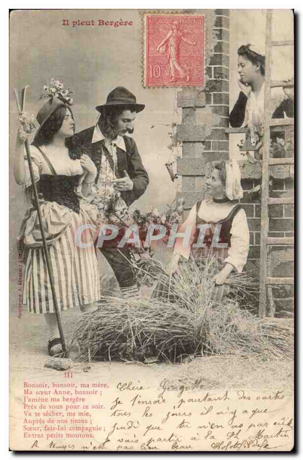 Il pleut Bergère — scène pastorale avec texte imprimé — éditeur P. Béatrice, n° 111