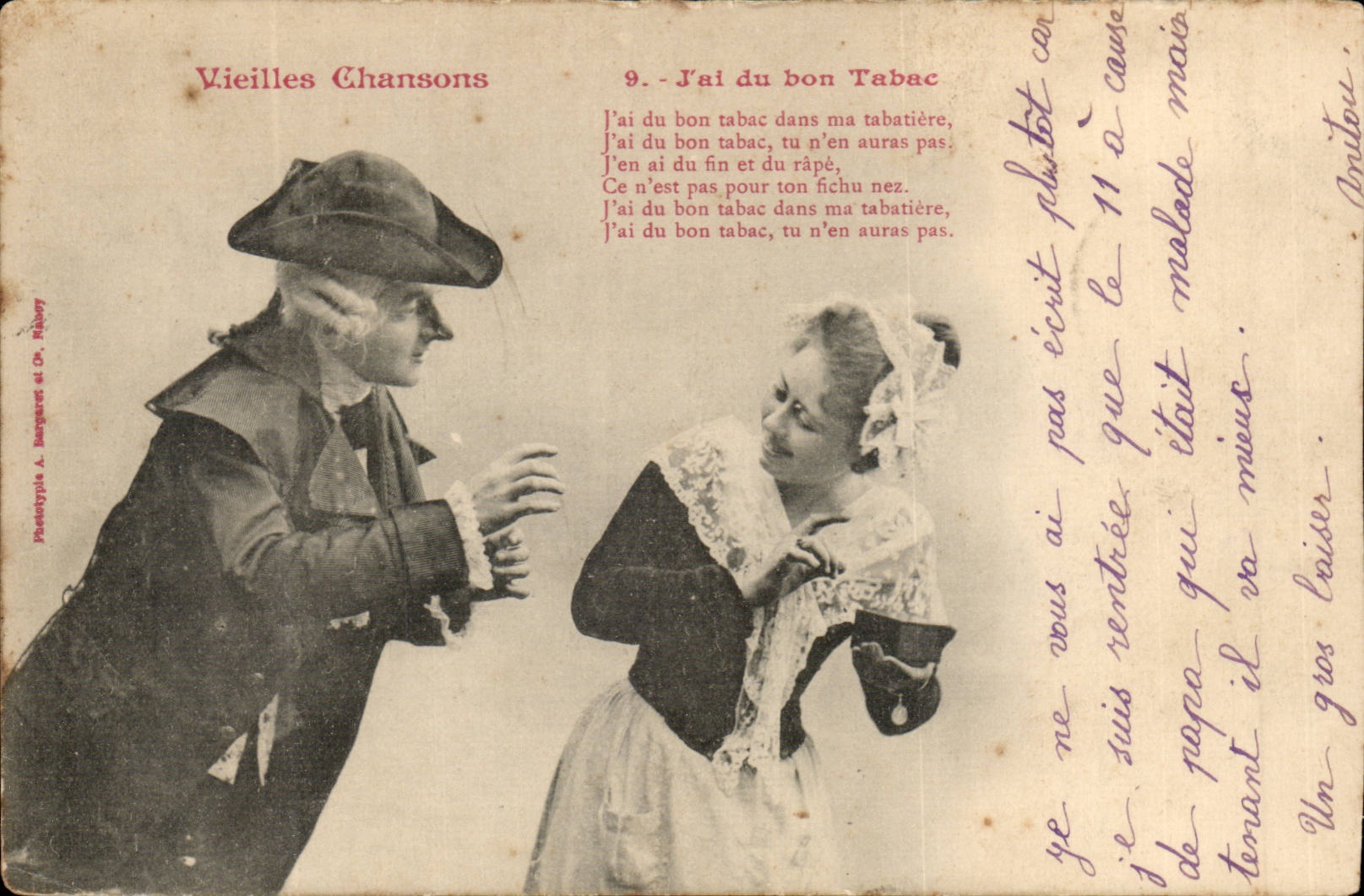Vecchie Canzoni — N°9 : 'Ho del buon tabacco' — Postale A. Bongaret e Dr. Régny
