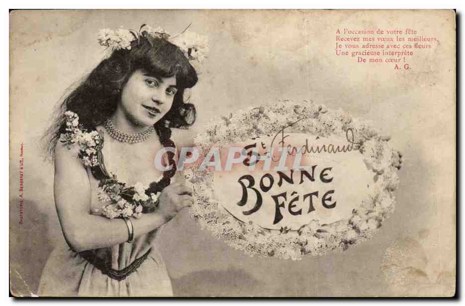 Junge Frau mit Blumen — Frohe Geburtstagskarte — Perret & Benoist, n° 425