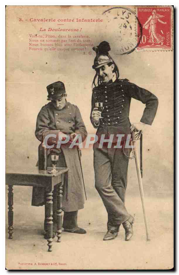 CPA Fantaisie Cavalerie contre infanterie