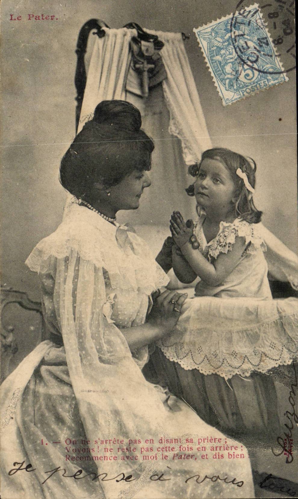CPA Fantaisie Femme et enfant Le pater (priere)