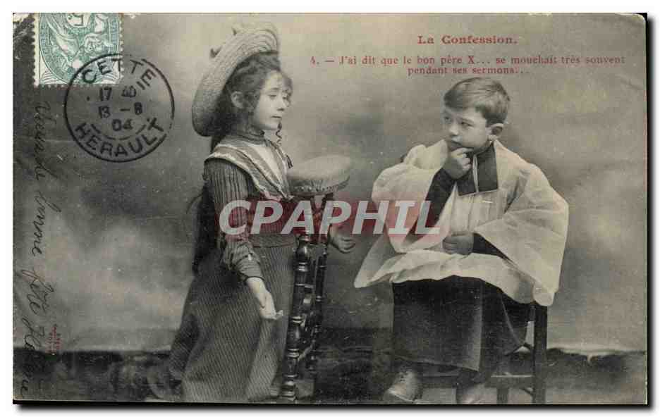 CPA Fantaisie La confession Enfants