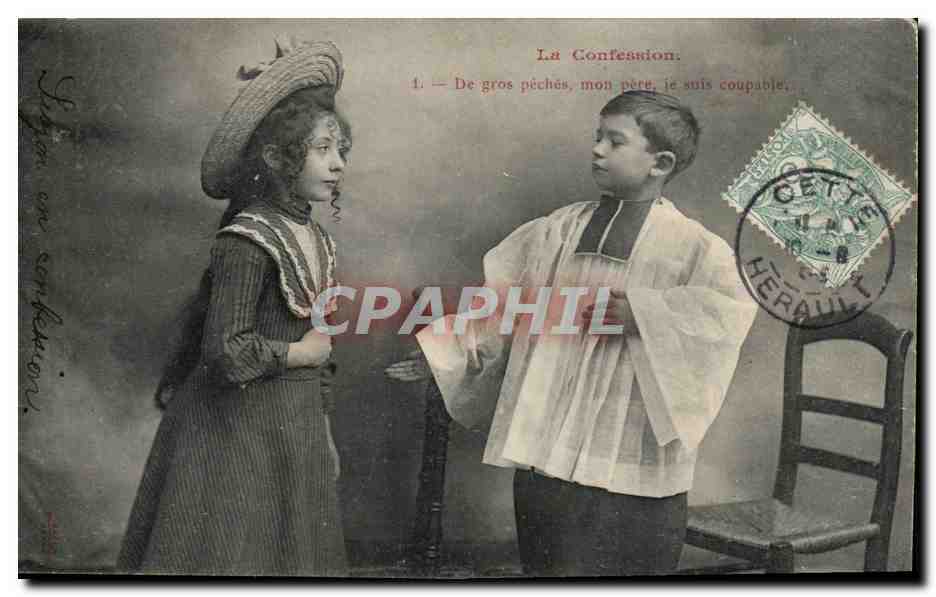 CPA Fantaisie La confession Enfants