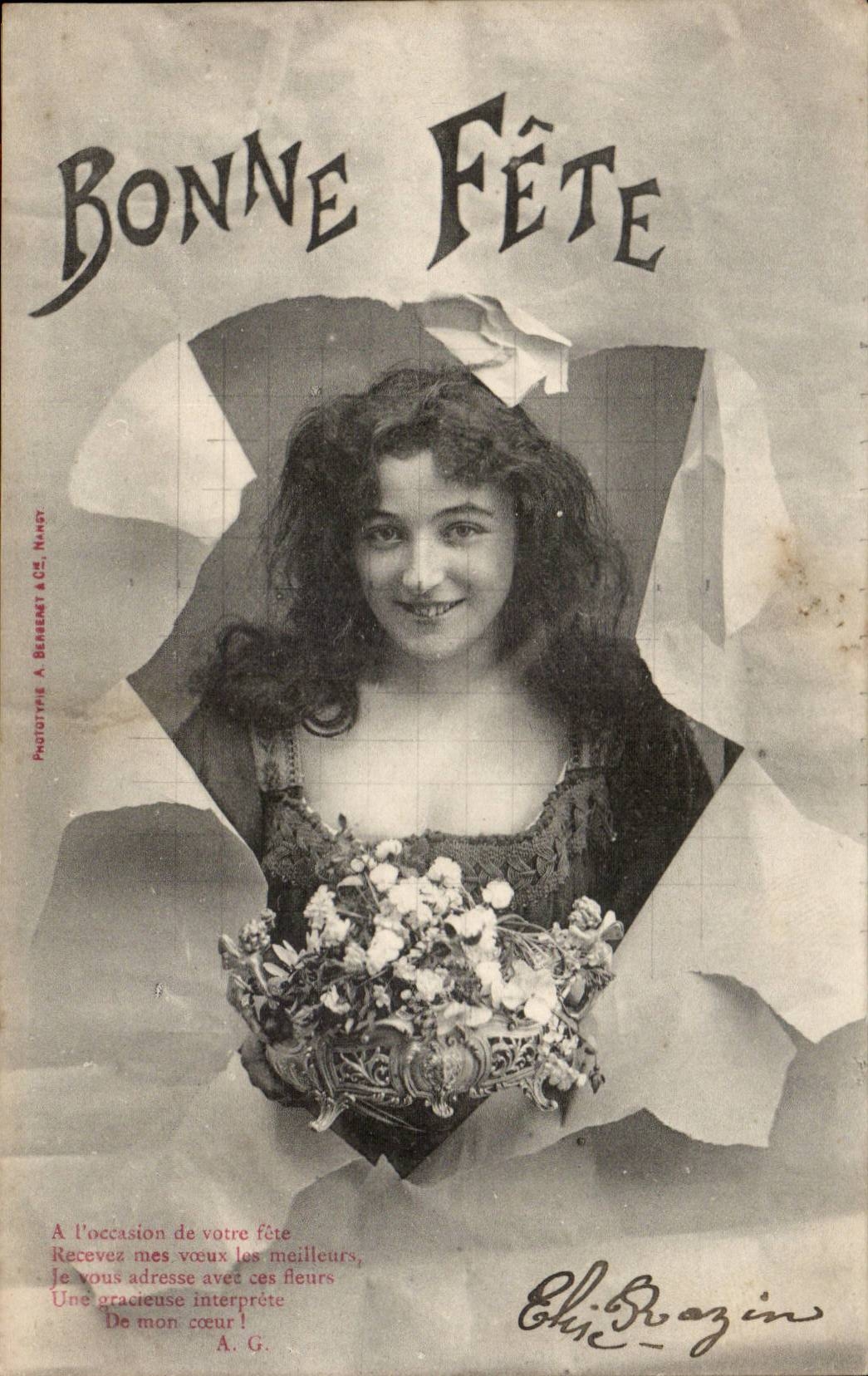 Frau mit Blumenstrauß — Frohe Geburtstage — Phototype A. Berreman & Cie, Nantes