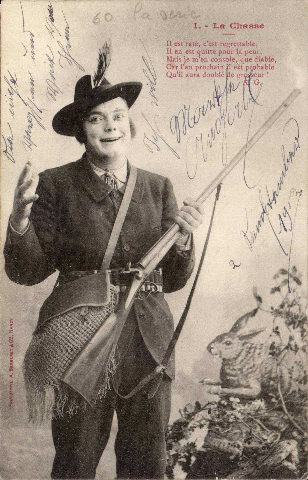 CPA Fantaisie La chasse (chasseur perdrix hunting lapin biche rabbit)