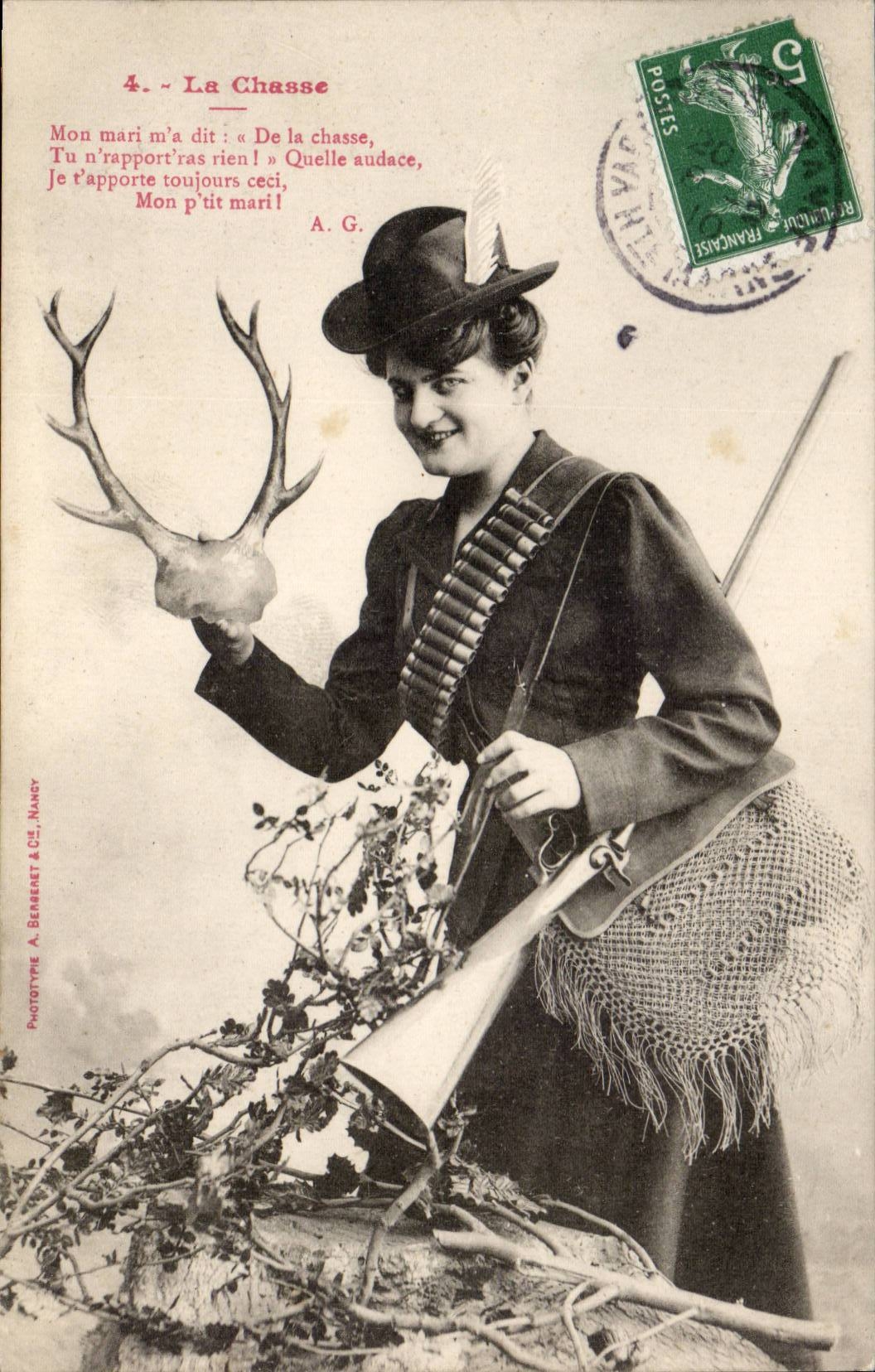 CPA Fantaisie La chasse (chasseur perdrix hunting lapin biche rabbit)