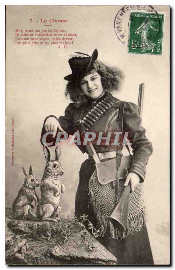 CPA Fantaisie La chasse (chasseur perdrix hunting lapin biche rabbit)