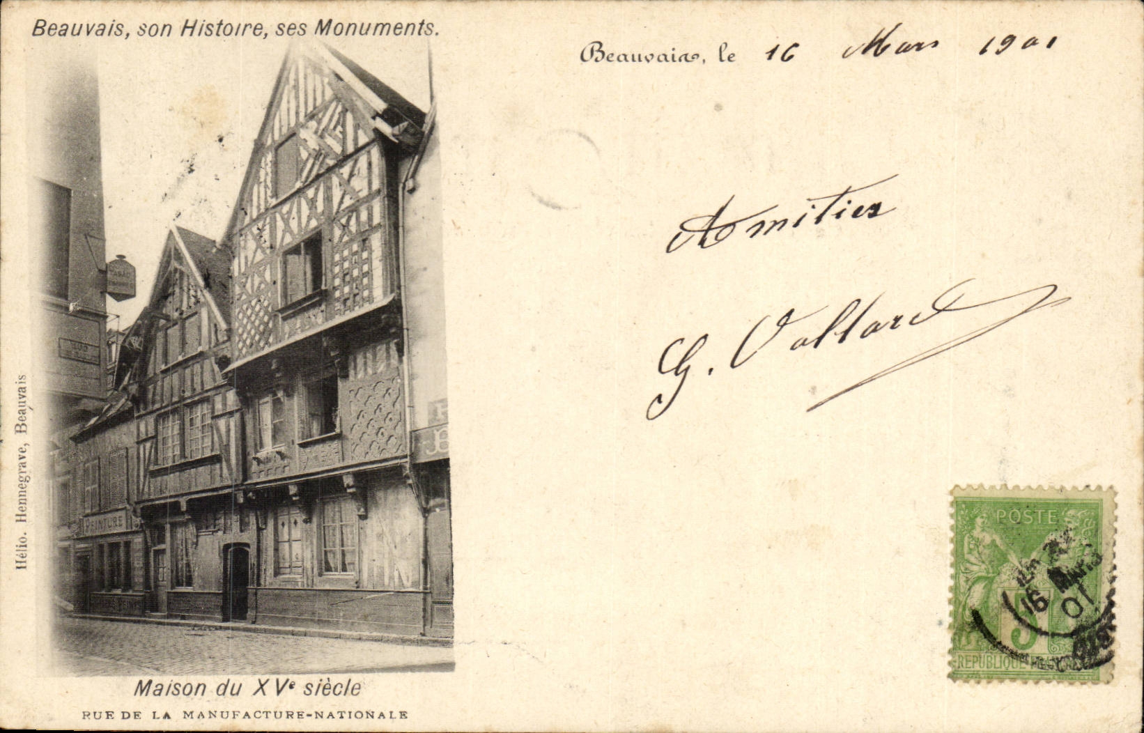Beauvais, son Histoire, ses Monuments — Maison du XVᵉ siècle — Helle. Honnegrave, Beauvais
