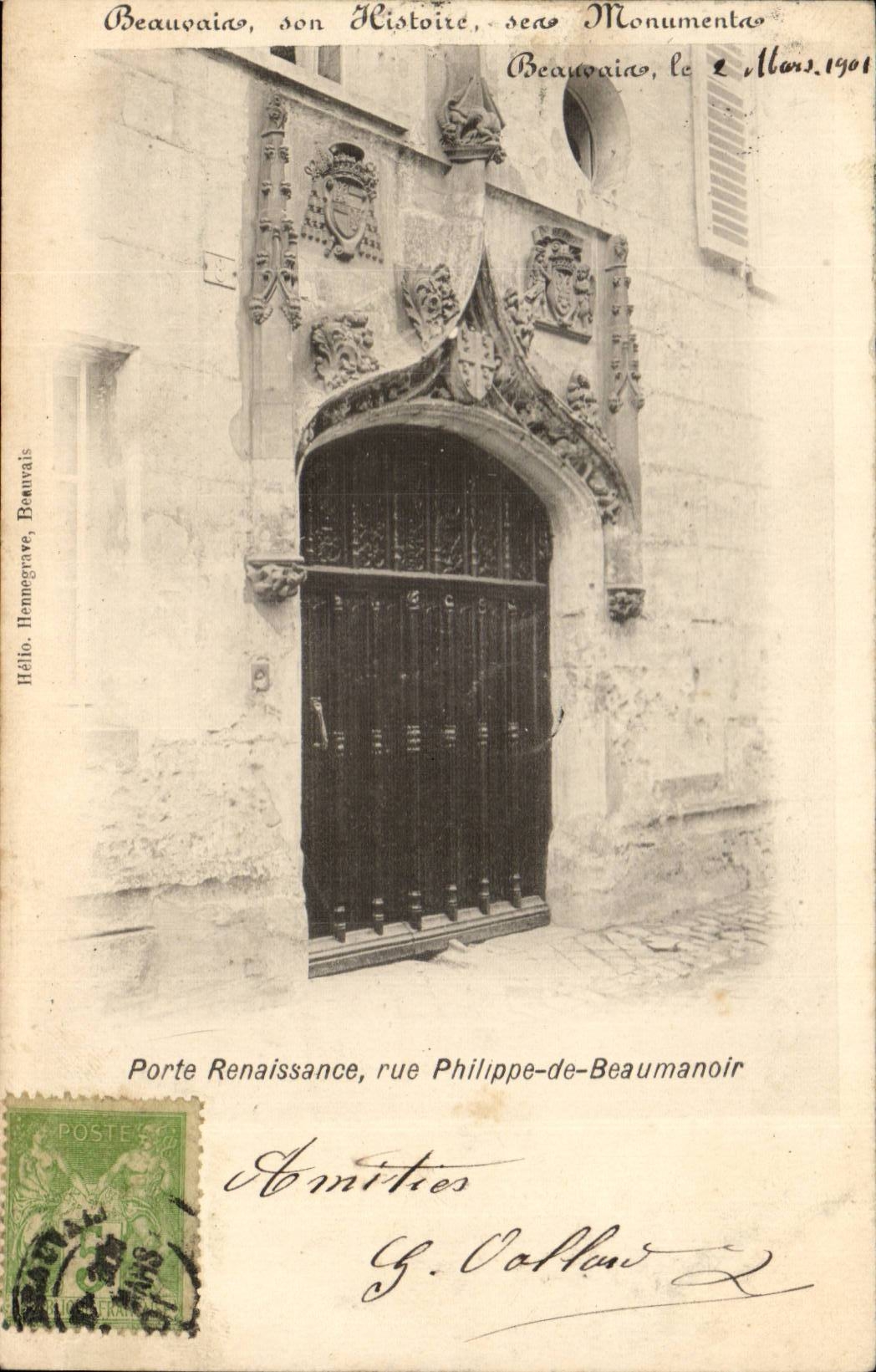 Porte Renaissance, rue Philippe-de-Beaumanoir — Beauvais, son Histoire, ses Monuments — Héloïse Hemegrave, Beauvais