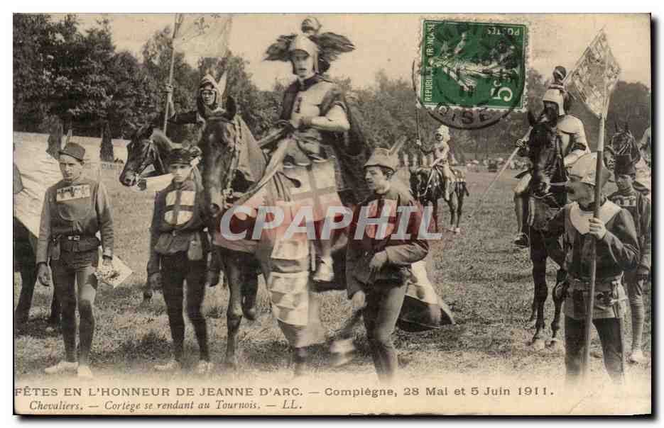 Fêtes en l'honneur de Jeanne d'Arc — Chevaliers — Cortège se rendant au Tournois — Compiègne, 28 Mai et 5 Juin 1911 — LL.