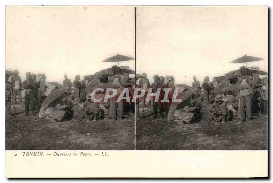 Vues stereoscopiques Tonkin CPA Saigon Ouvriers au repos Indochine Vietnam