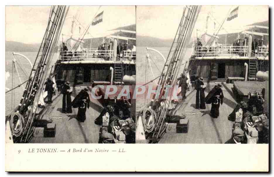 Vues stereoscopiques Tonkin CPA A bord d'un navire Indochine Vietnam