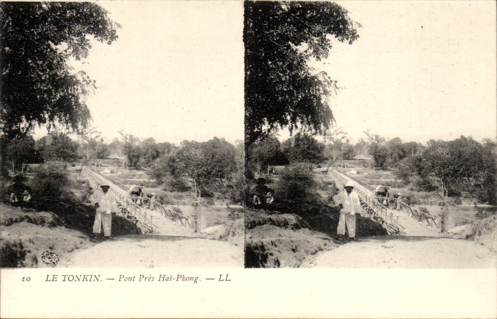 Vues stereoscopiques Tonkin CPA Pont pres Hai Phong Indochine Vietnam