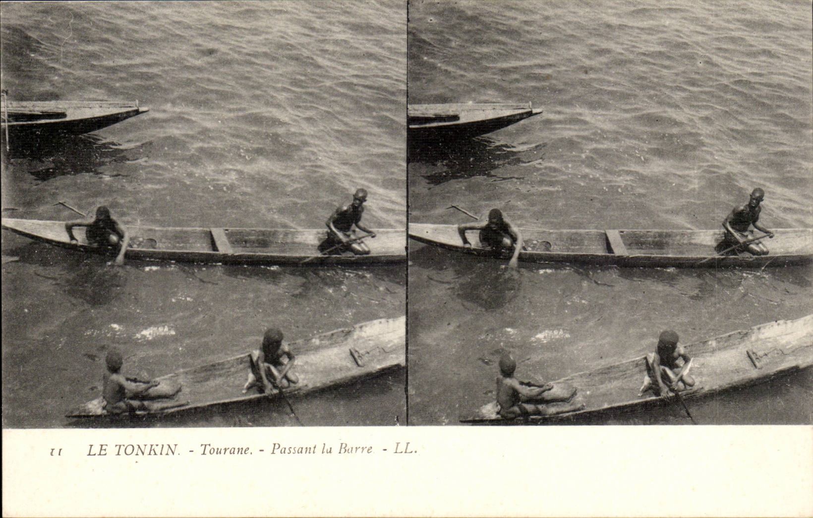 Vues stereoscopiques Tonkin CPA Tourane Passant la barre Indochine Vietnam
