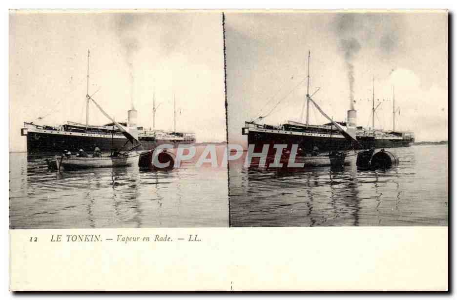 Vues stereoscopiques Tonkin CPA Vapeur en rade Indochine Vietnam