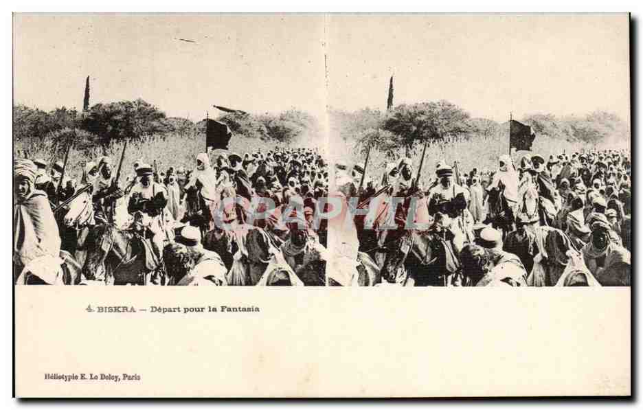 Biskra — Départ pour la Fantasia — Héliotypie E. Lo Doley, Paris