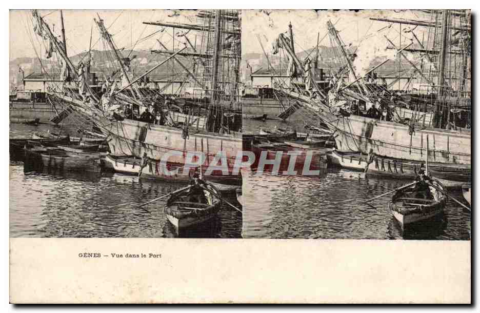 Vues stereoscopiques Italie Italia Genes CPA Vue dans le port