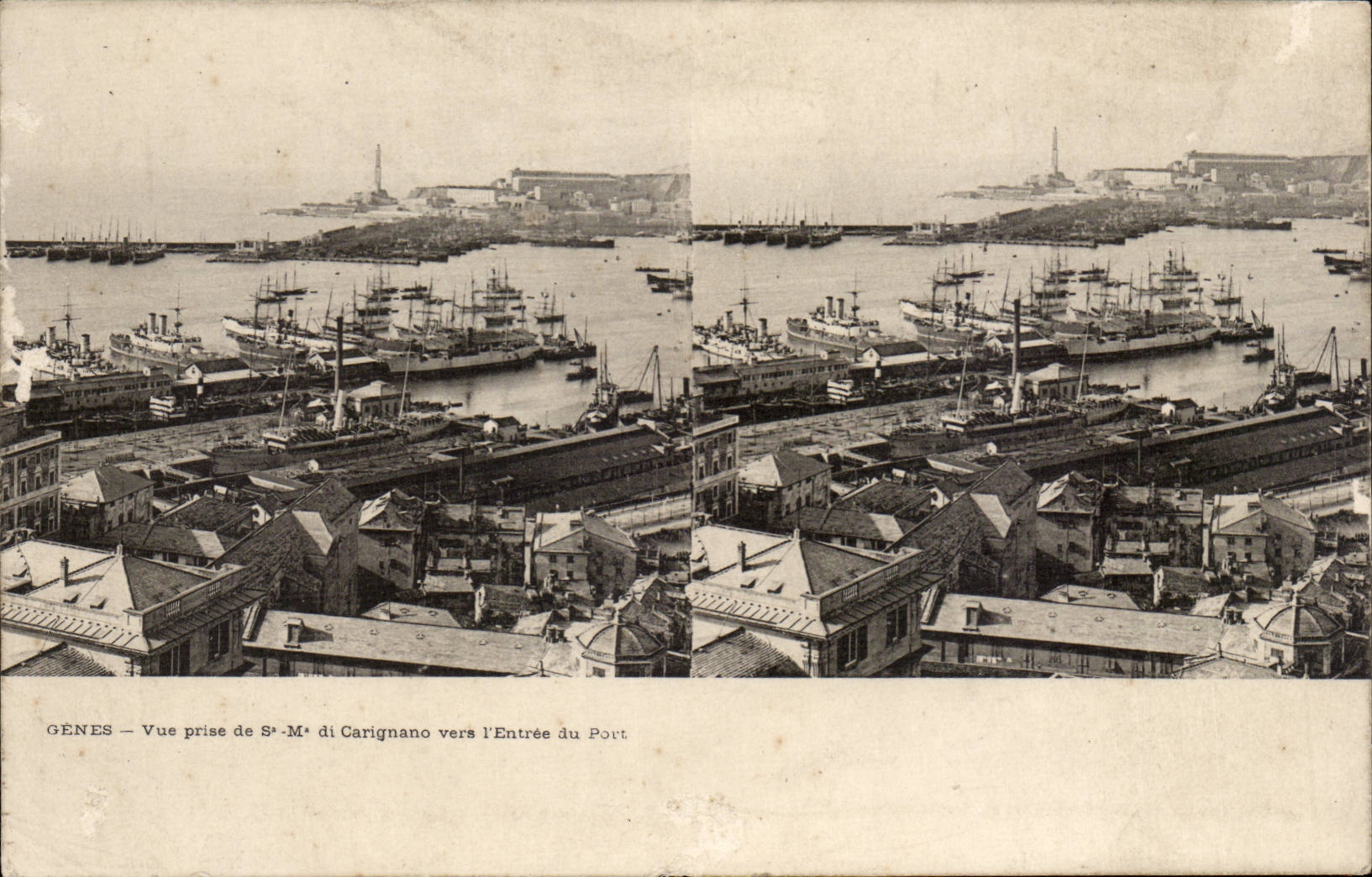 Vues stereoscopiques Italie Italia Genes CPA Vue prise de S M Di Carignano vers l'entree du port