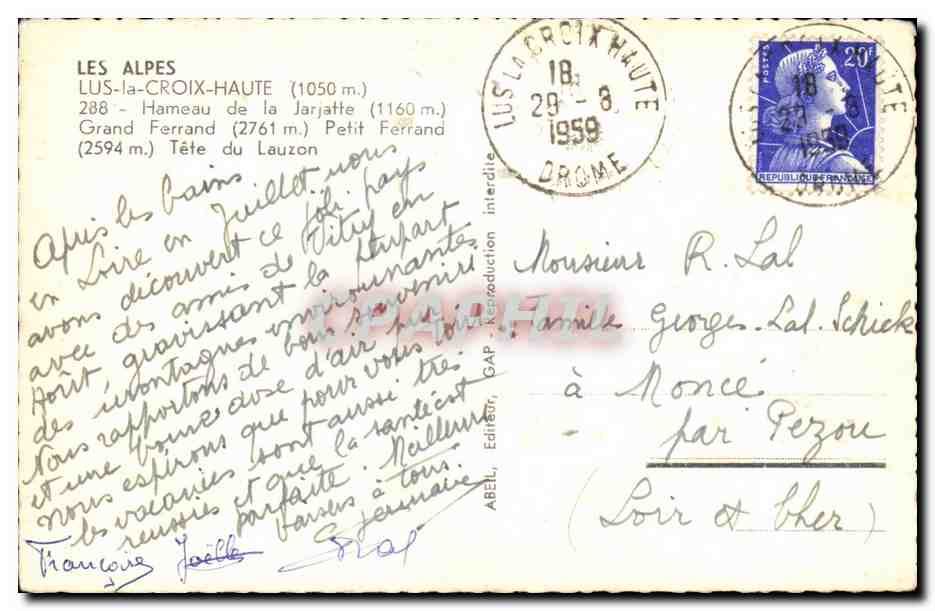 Les Alpes — Lus-la-Croix-Haute et ses sommets — éditeur Abelil, n°288 — Verso