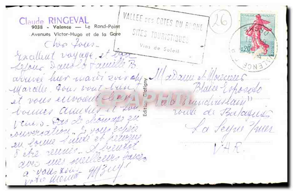 Valence CPA Le rond point Avenues Victor hugo et de la gare — Rückseite