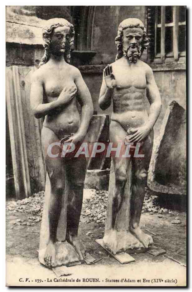 CPA La cathedrale de Rouen Statues d'adam et Eve