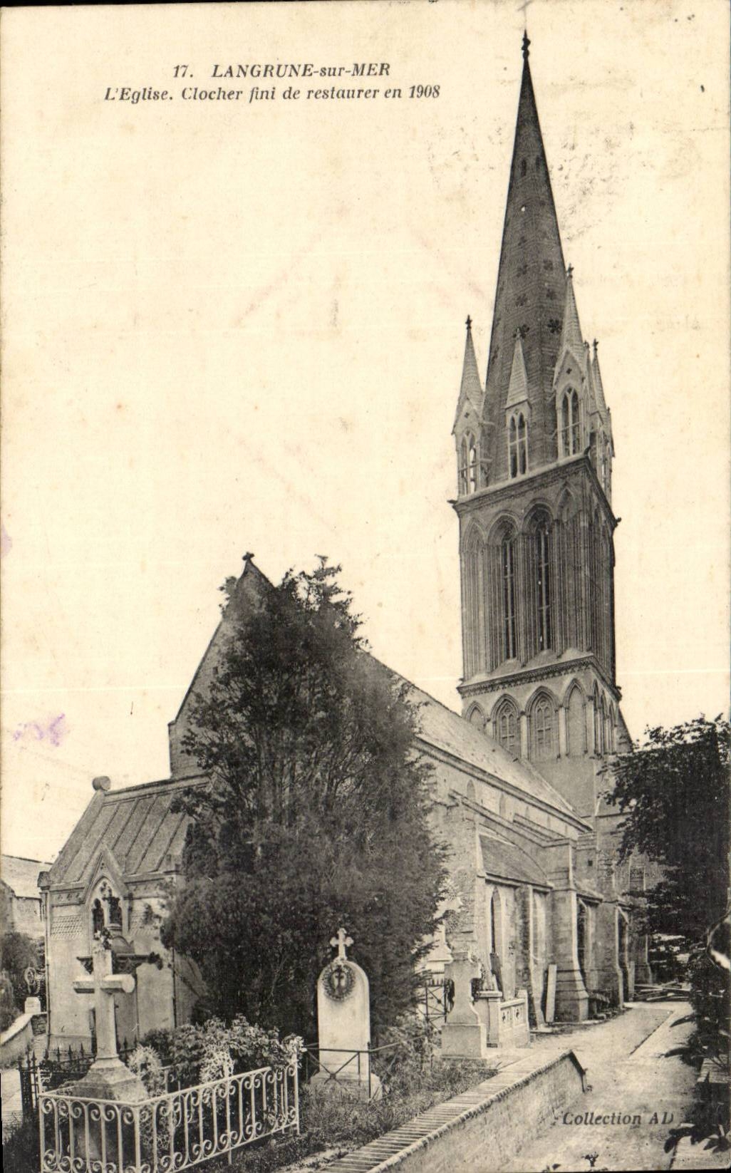 Langrune sur mer CPA l'eglise clocher fini des restaurer en 1908