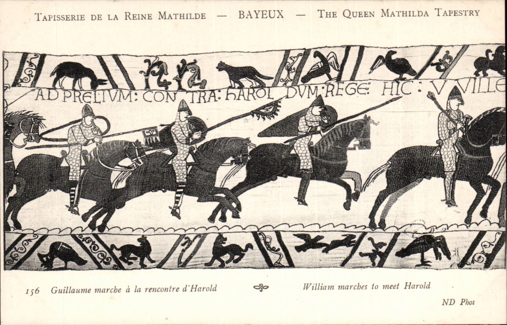 Tapisserie de la Reine Mathilde — Bayeux — scène de la marche de Guillaume à la rencontre d'Harold — ND Phot