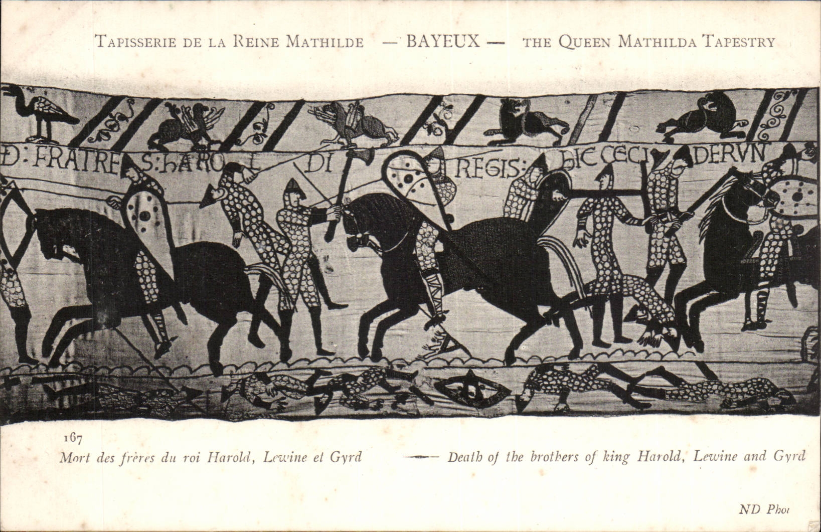 Tapisserie de la Reine Mathilde — Bayeux — scène 167 : Mort des frères du roi Harold, Lewine et Gyrd