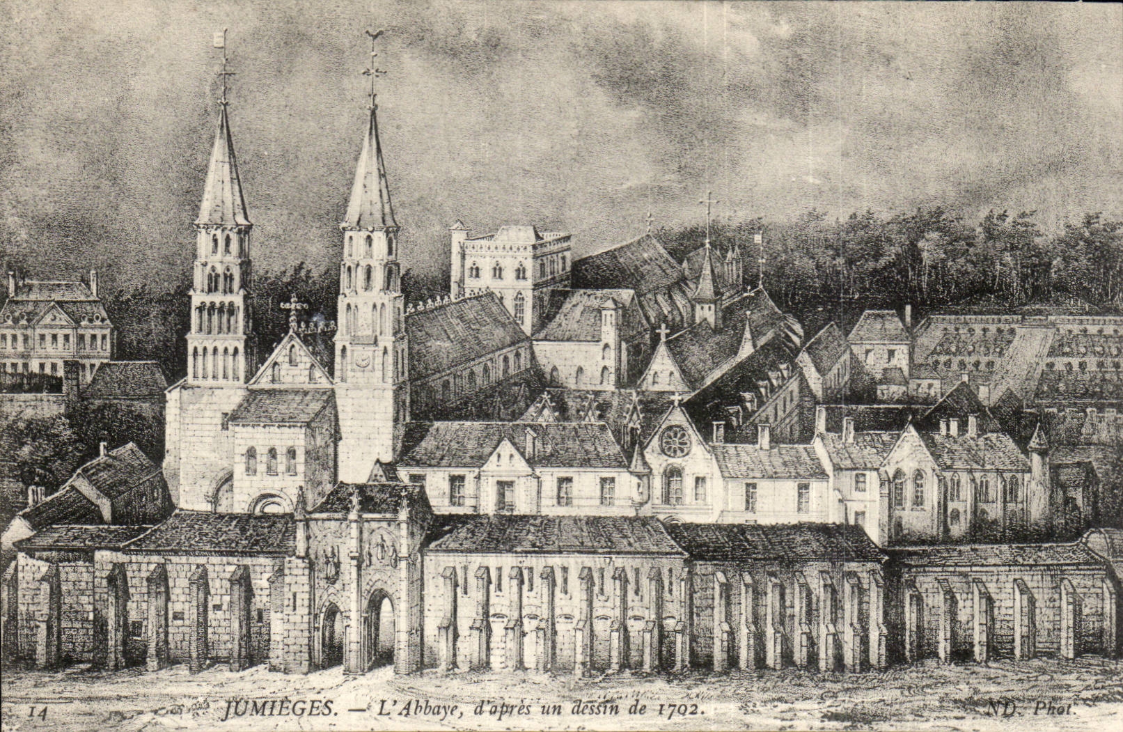 Jumieges CPA L'abbaye d'apres un dessin de 1702