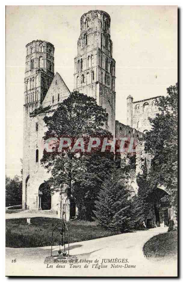 Ruinen der Abtei Jumièges — Die beiden Türme der Kirche Notre-Dame — ND. Phot