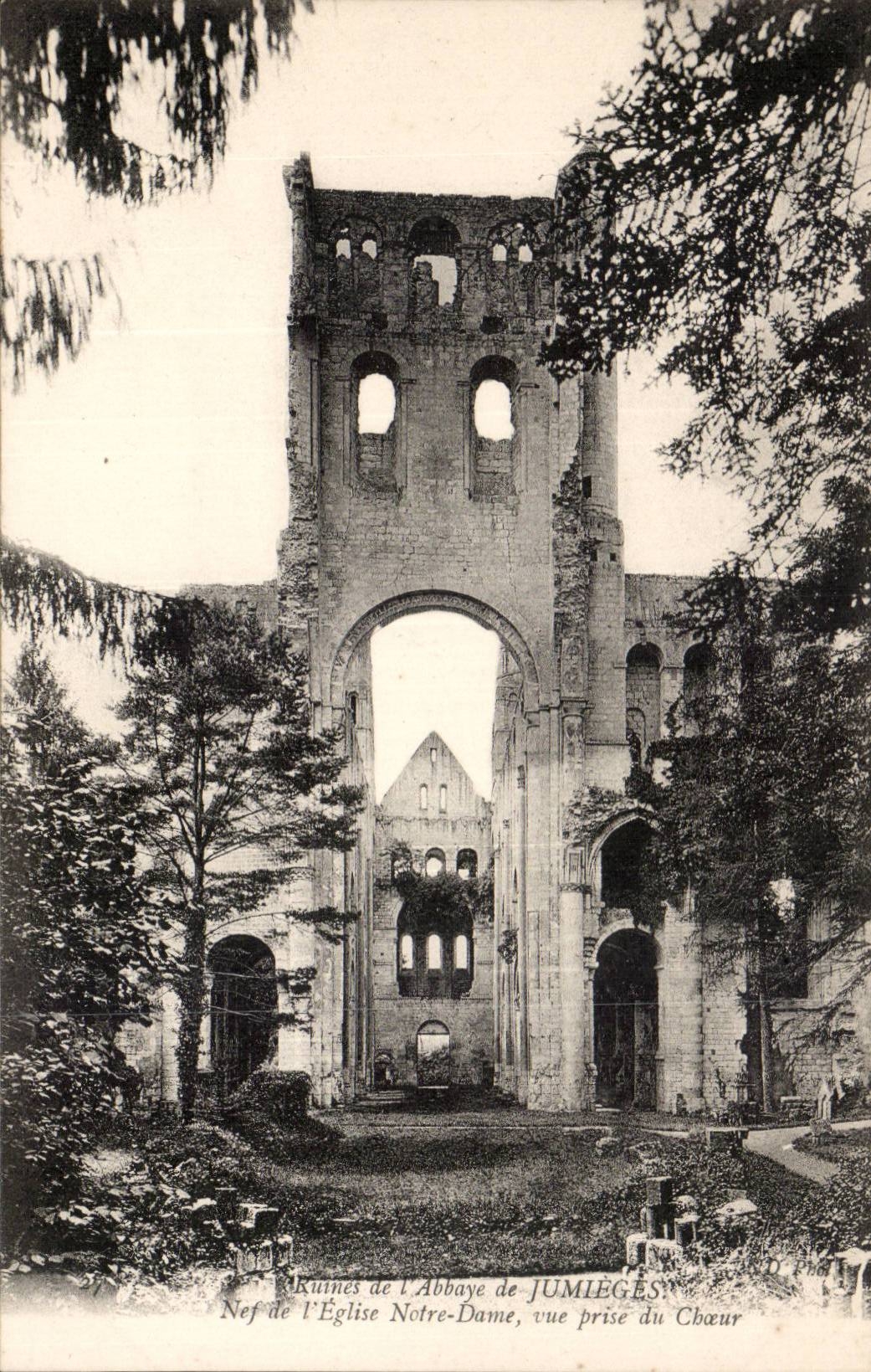 Ruines de l'Abbaye de Jumièges — Nef de l'Église Notre-Dame, vue prise du Chœur