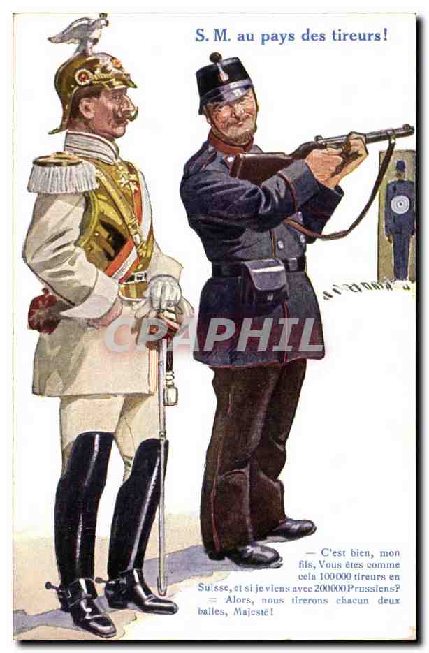 SM Au pays des tireurs CPA Suisse et prussiens (militaria humour)