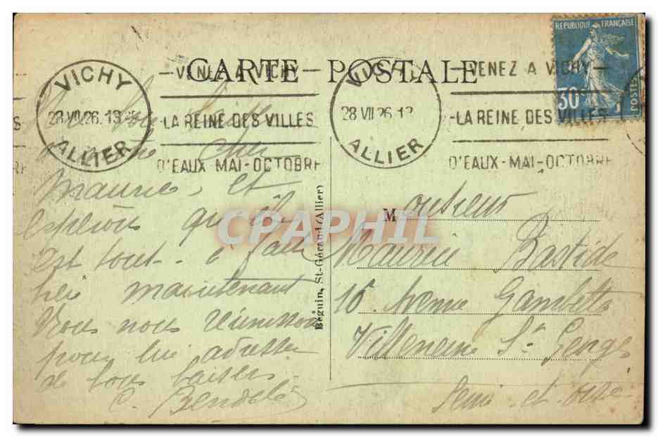 Vichy - Pavillon de la Source des Celestins - CPA  — Verso