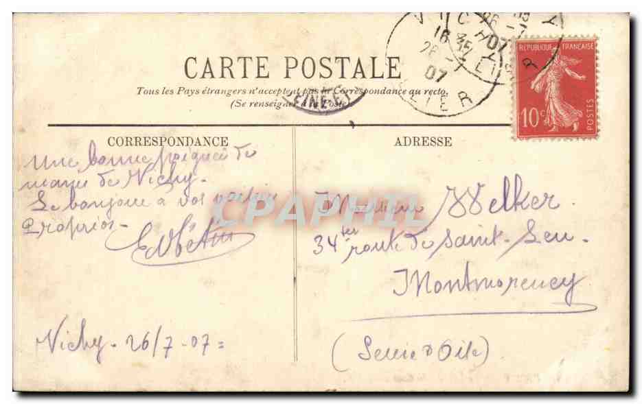 Vichy - La Facade du Casino - CPA  — Rückseite