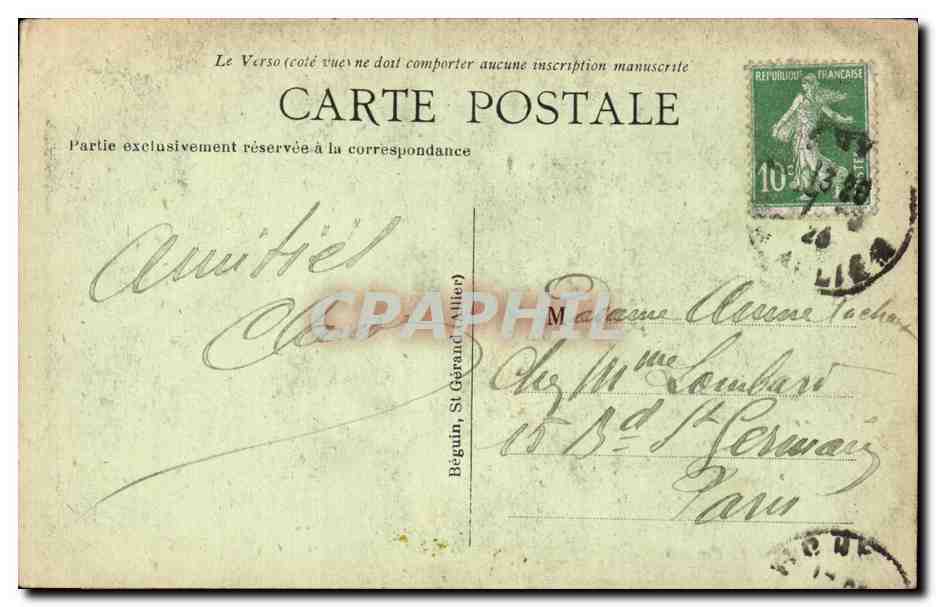 Vichy - Le Casino - CPA  — Verso