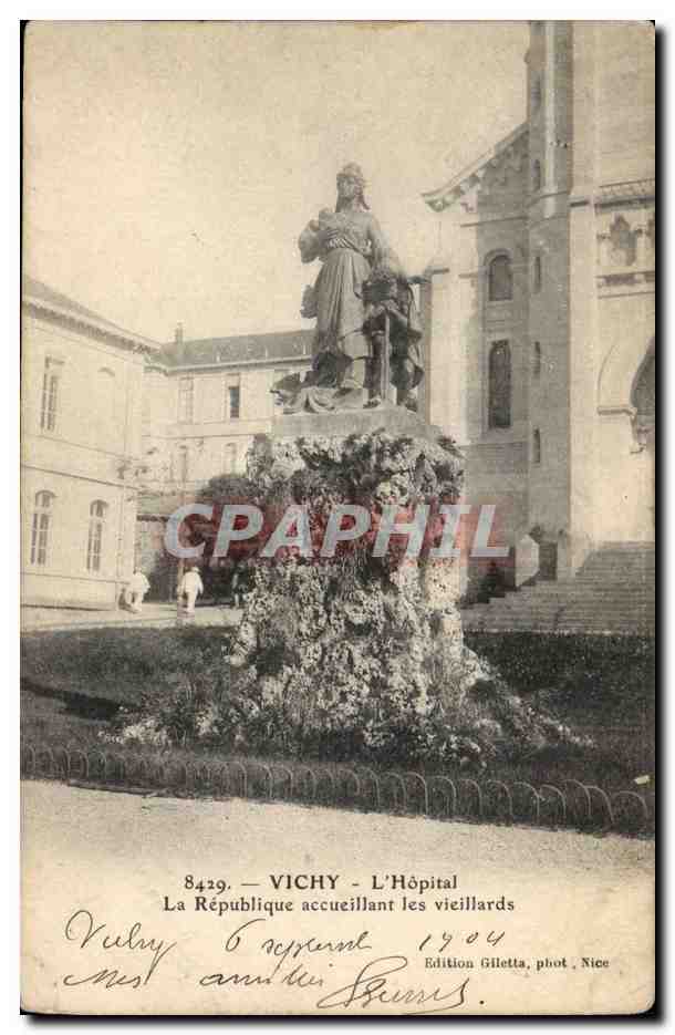 Vichy - L'Hopital - La Republique accueillant les vieillards - CPA 