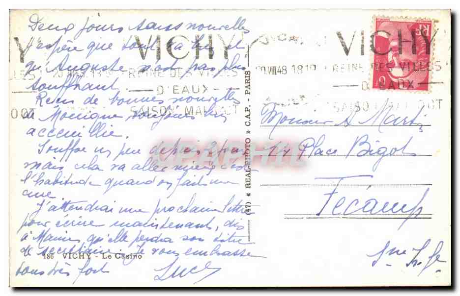 Vichy - Le Casino - CPA  — Verso