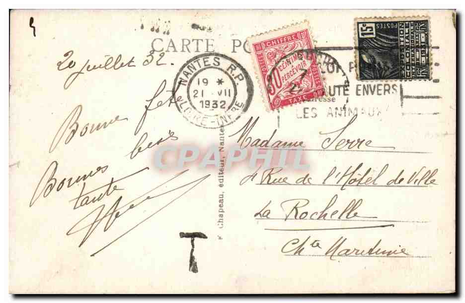 NANTES — L'Escalier des Cent-Marches à Sainte-Anne — éditeur R. Chapeau, n°241 — Verso