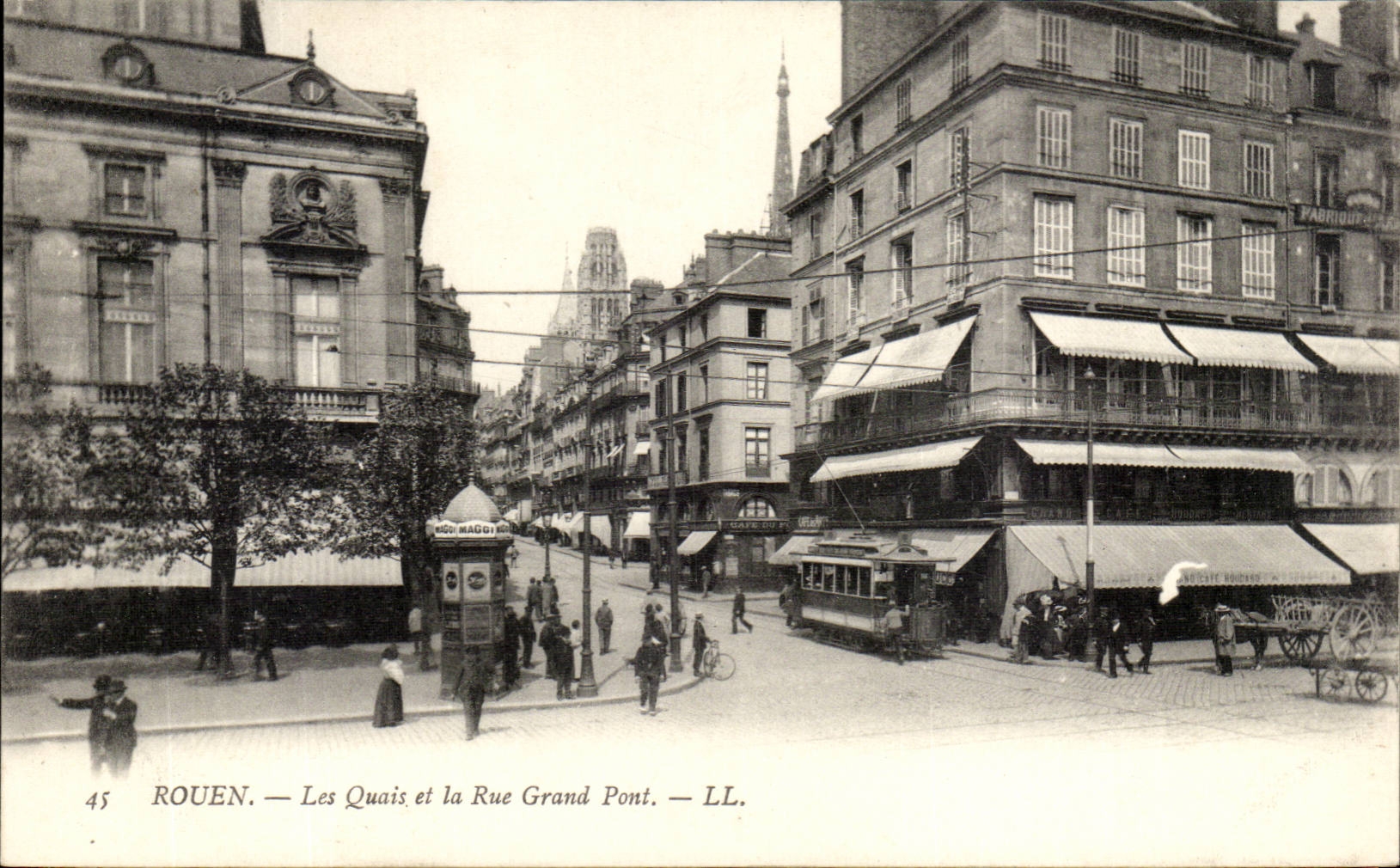 Rouen - Les Quais et la Rue Grand Pont - CPA 