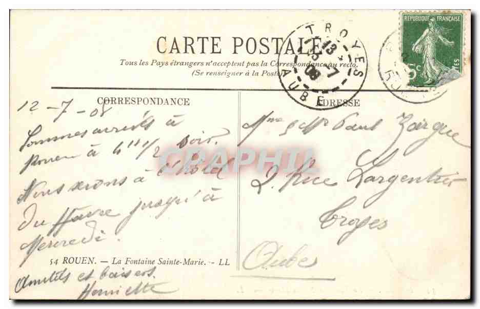 Rouen - La Fontaine Sainte Marie - CPA  — Verso