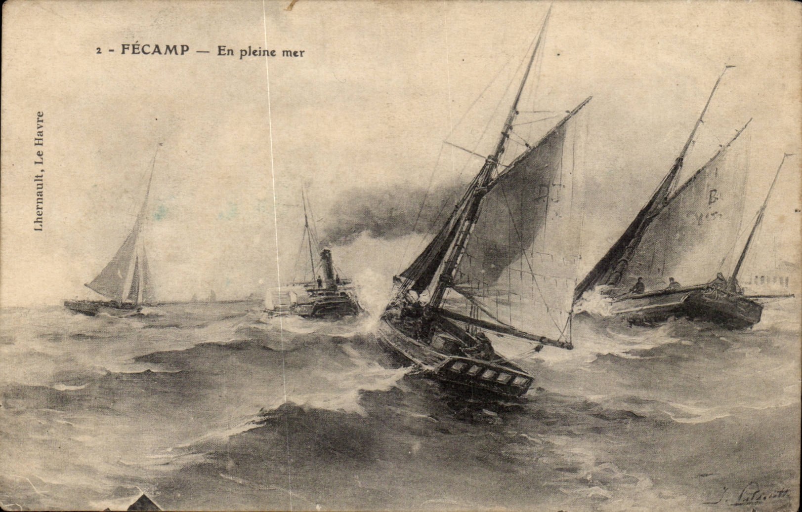Fecamp - En pleine mer - bateau - voilier - CPA 