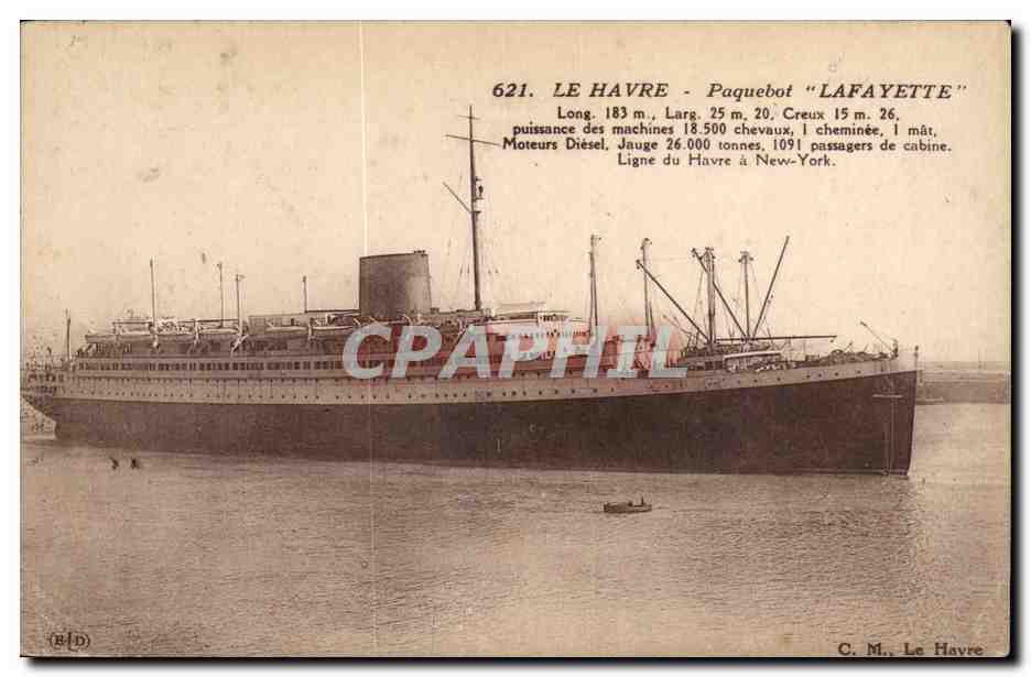 Le Havre - Paquebot Lafayette - Steamer - Ligne de Havre a New York - CPA 