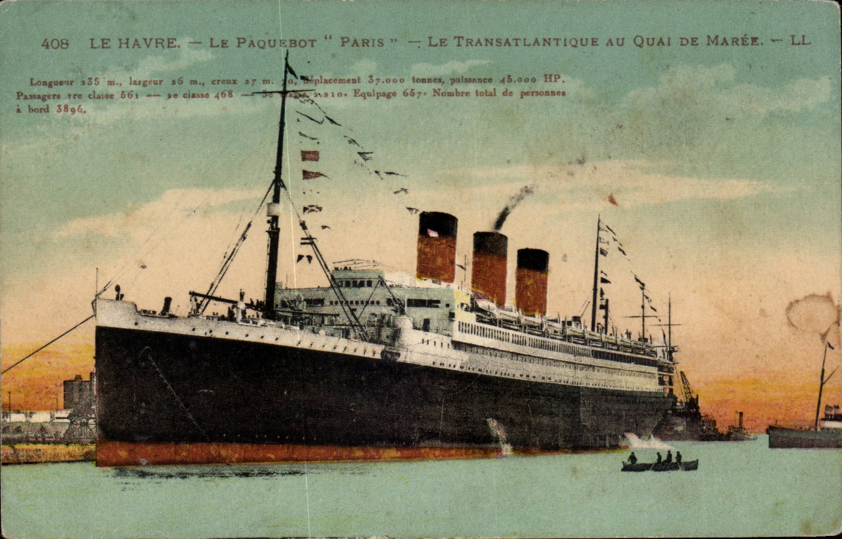 Le Havre - Paquebot Paris - Le Transatlantique au Quai de Maree Steamer - - CPA 